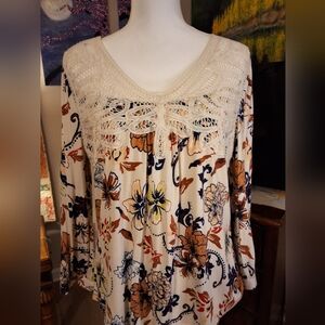 Daniel Rainn Floral Lace Trim Blouse